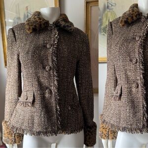 Fundamental Things Brown Tweed Coat with Faux Fur Collar